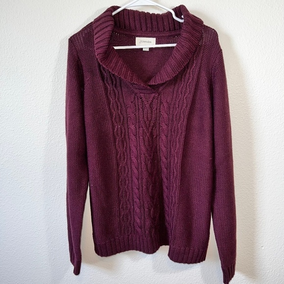 St. John's Bay Maroon V Neck Cable Knit Sweater Women's Size XL - Picture 1 of 5